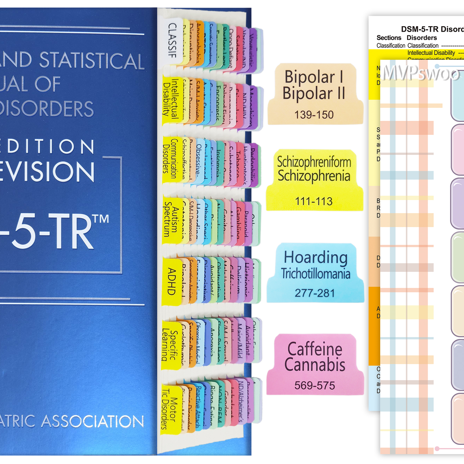 Upgraded Index Tabs for DSM-5-TR 2022, 94 Printed DSM-V-TR Tabs, 100 Tabs in Total, with Alignment Guide & Disorders Description Sheet for The Diagnostic and Statistical Manual of Mental Disorders