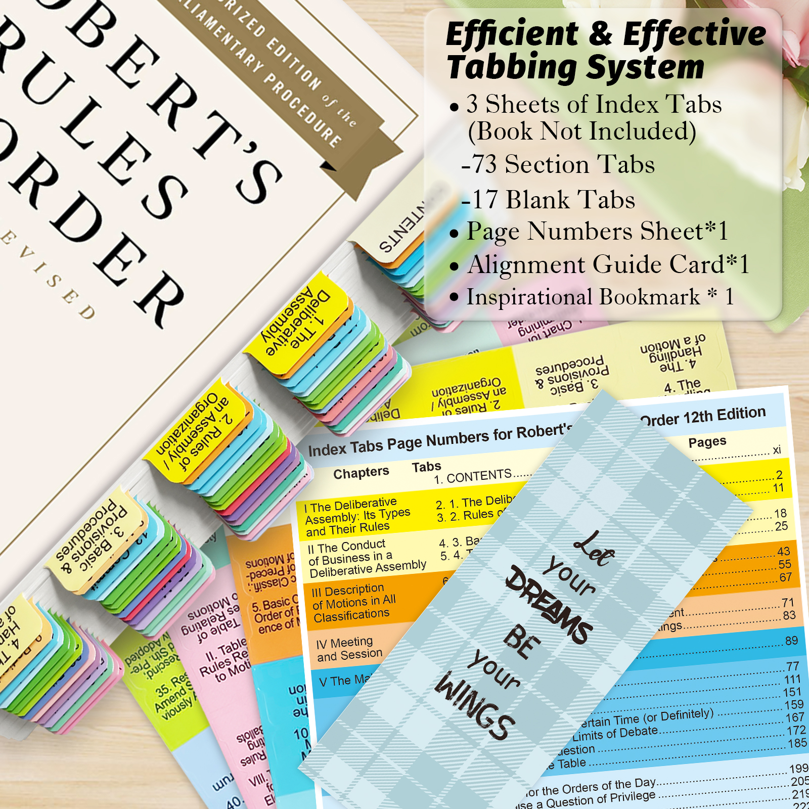 Index Tabs for Robert's Rules of Order Newly Revised, 12th Edition, 90 Color-Coded & Laminated Book Tabs with Alignment Guide (Book Not Included), Repositionable and Long-Lasting - 图片 2