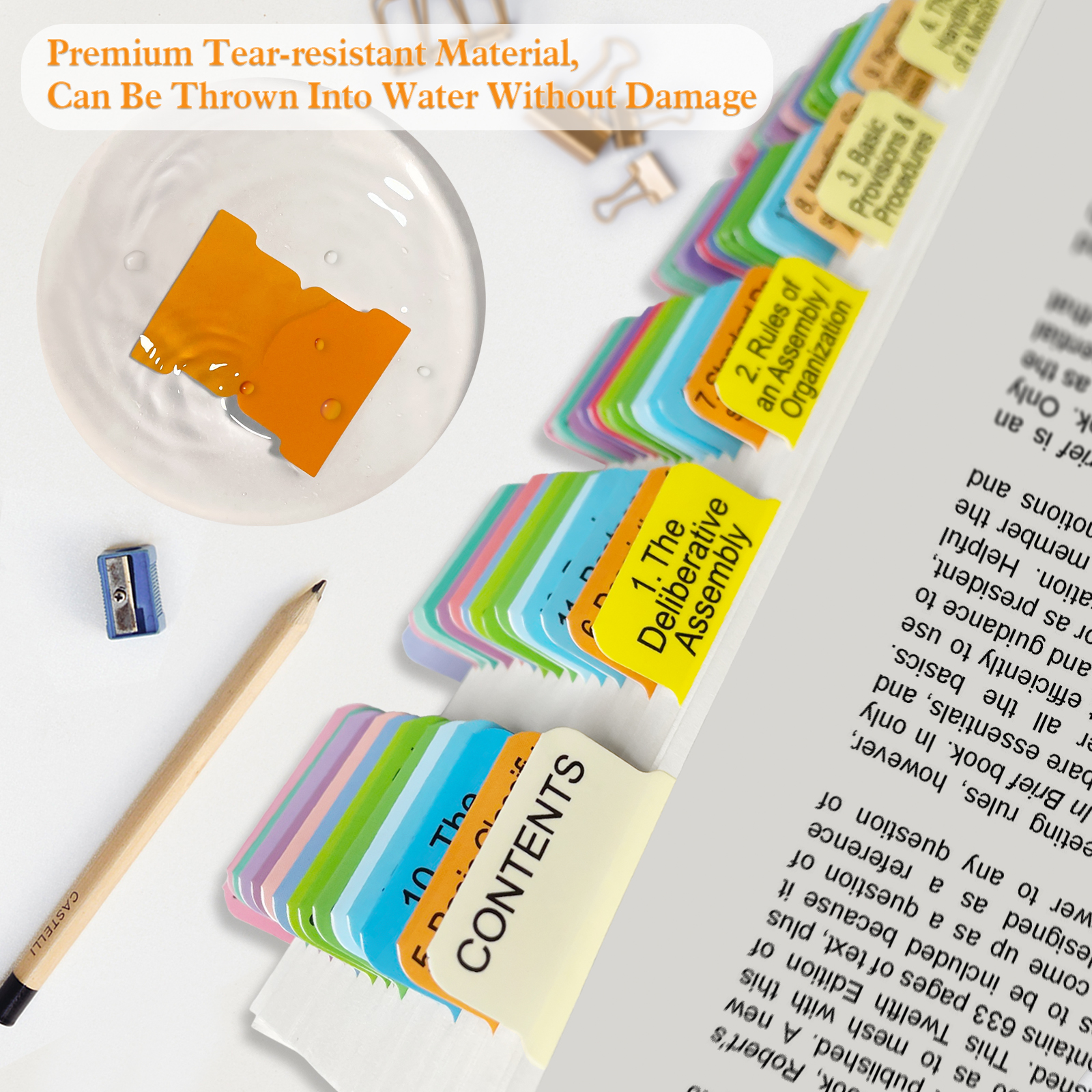 Index Tabs for Robert's Rules of Order Newly Revised, 12th Edition, 90 Color-Coded & Laminated Book Tabs with Alignment Guide (Book Not Included), Repositionable and Long-Lasting - 图片 4